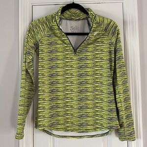 Justice Girls’ Size 12 Neon Yellow Striped Long Sleeve Active Top - Like New!